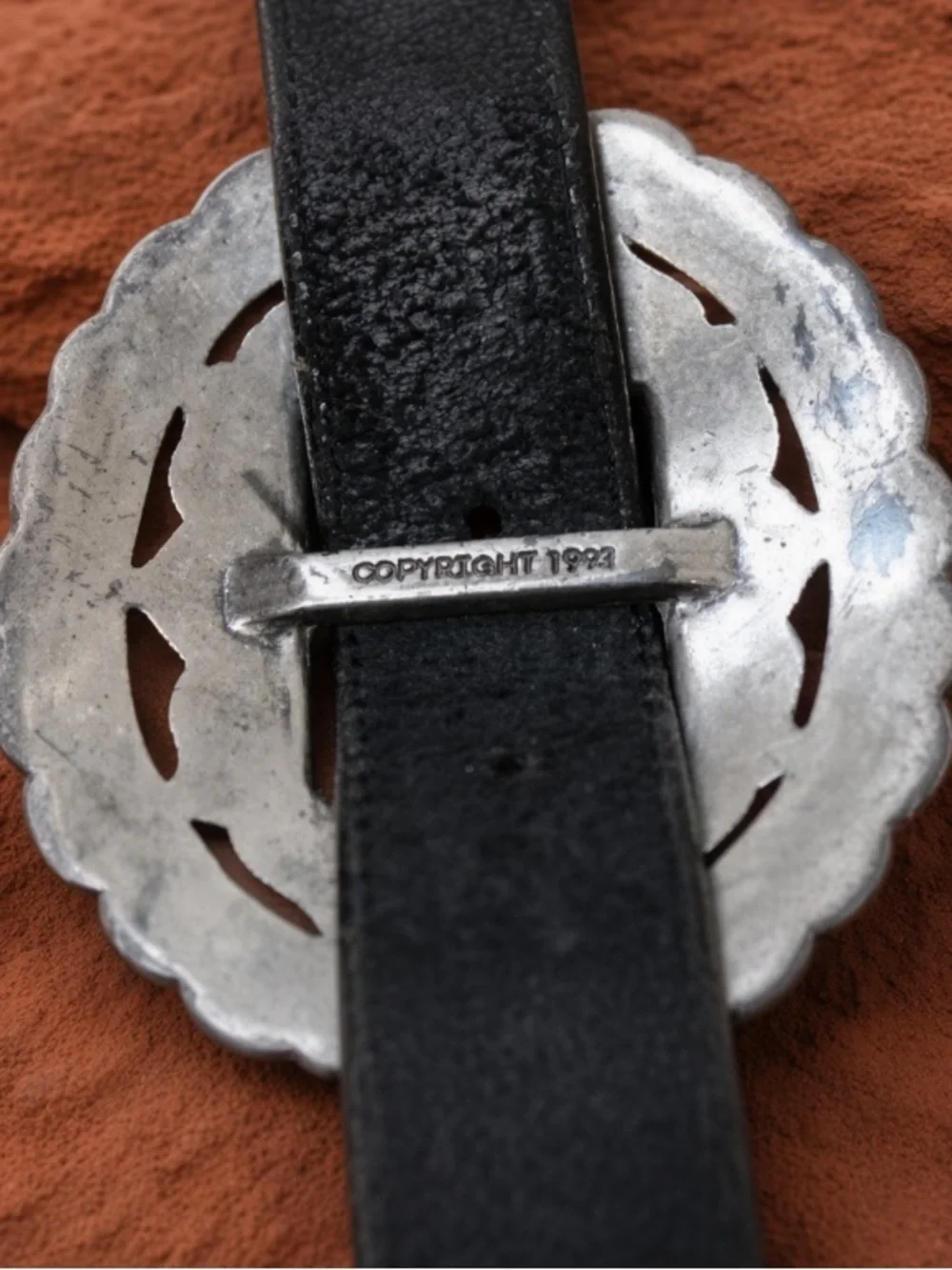 Vintage 1993 Brighton Black Leather Heavy Sunflower Concho Belt S 27-32” waist